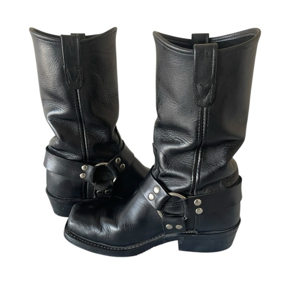 Double H 7 Black Leather Harness Boots Biker Motorcycle